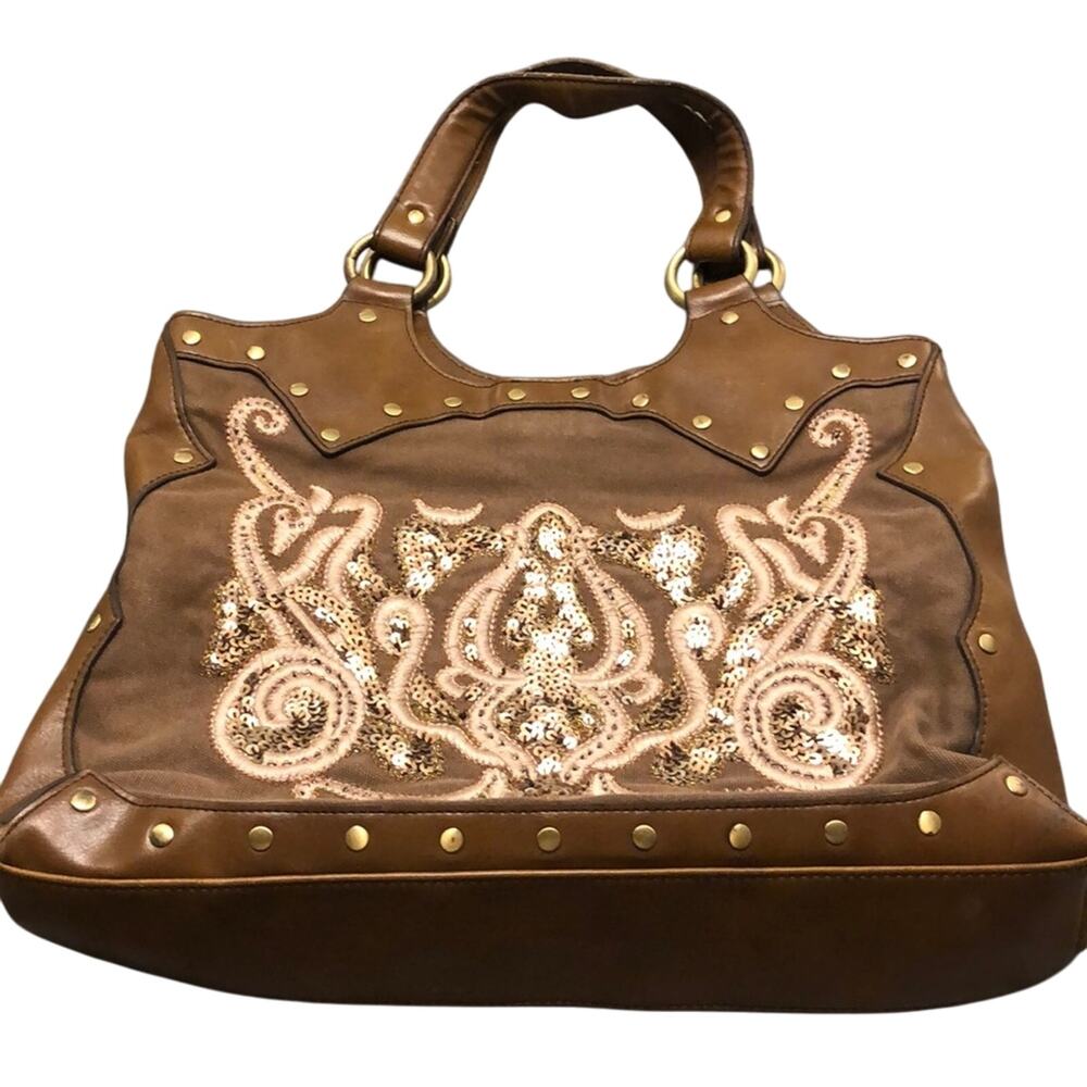 The Limited Brown Embroidered Sequin Purse Boho Retro Y2K